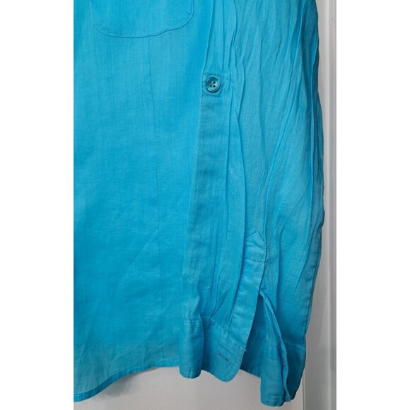 Chico's Shirt Womens 2/L Turquoise Button-Up Roll-Tab Sleeve Tunic Lightweight - Picture 4 of 10